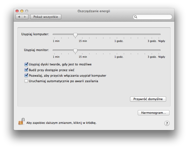 Usypianie komputera - Mac OS X