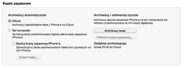 Kopia zapasowa iPhone'a/iPada w iTunes