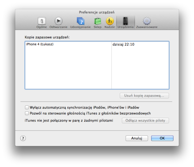 Kopie bezpieczeństwa - iTunes