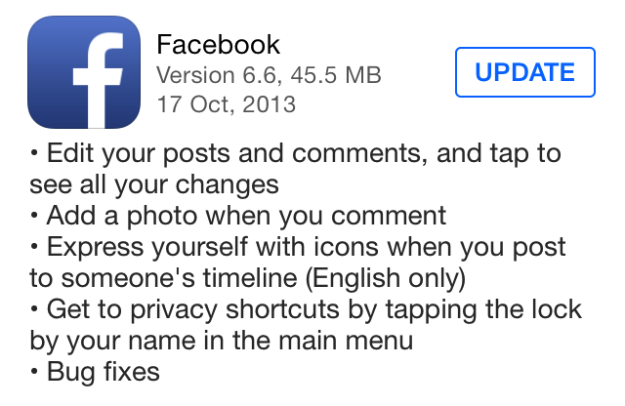 Facebook - aktualizacja