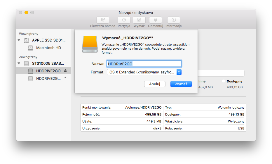 Szyfrowanie nośnika zewnętrznego - OS X Extended (kronikowany, szyfrowany)2